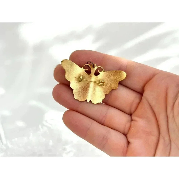 Gold & Red Toned Cloissone Butterfly Figural Vintage Brooch | Pendant Combo - Picture 6 of 10